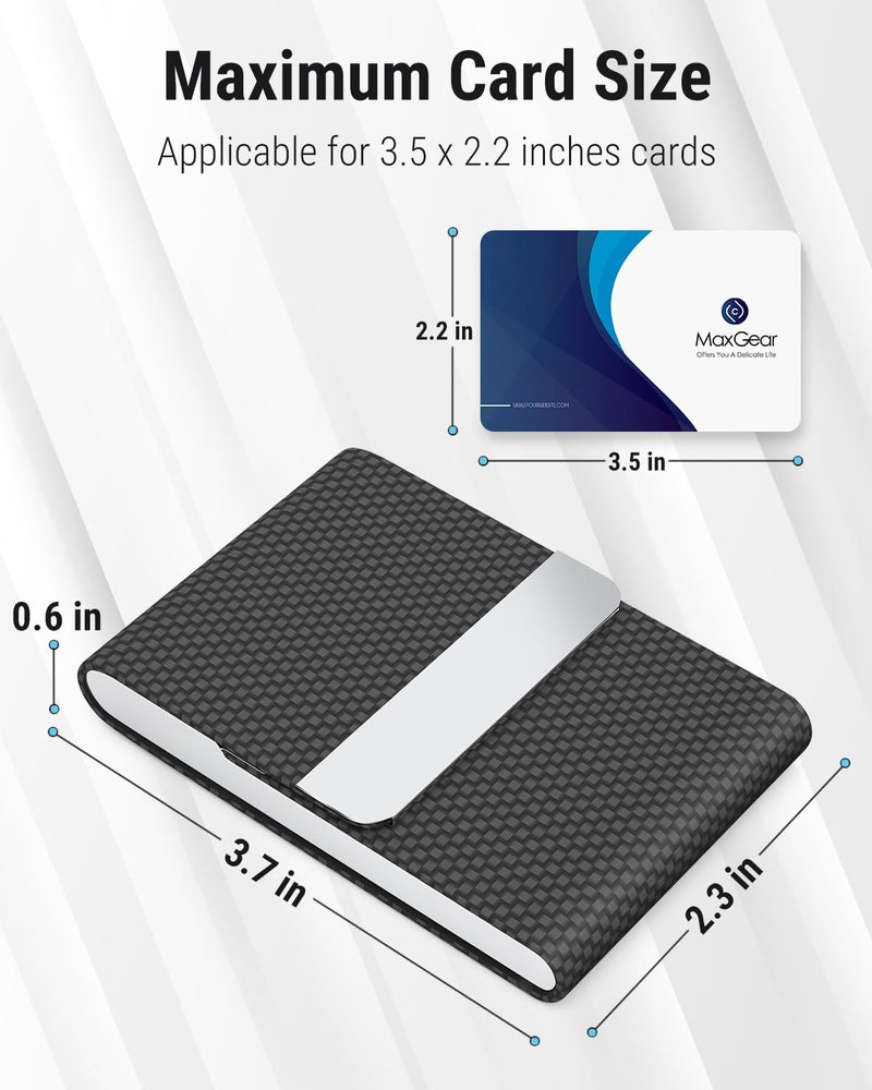 MaxGear Business Card Holder, PU Leather & Stainless Steel Business Card Case for Men or Women, Slim Name Cards Holder RFID Blocking Credit Cards Carrier with Magnetic Closure, Blue - Image 5