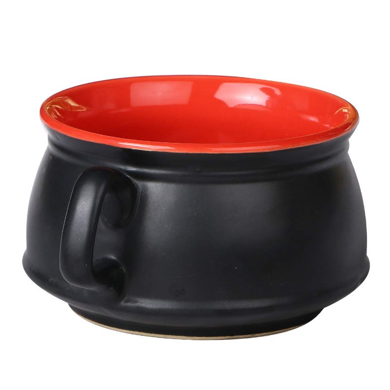 Caffeine Ceramic Handmade red & Black Matte Double Handled Soup Bowl with Spoon (Set of 2) - Image 3