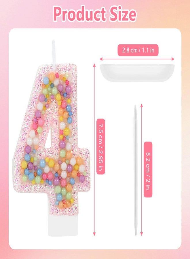 IDIJOLI Pastel Macaron 4th Birthday Candle Sweet Pink Number 4 Candle Cake Topper Cupcake Decorations for Girls and Women Party Decor Anniversary Celebrations Supplies - Image 3
