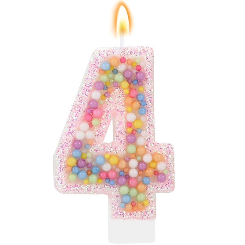 IDIJOLI Pastel Macaron 4th Birthday Candle Sweet Pink Number 4 Candle Cake Topper Cupcake Decorations for Girls and Women Party Decor Anniversary Celebrations Supplies - Image 1