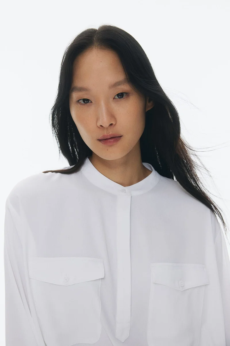 اتش اند ام بلوزة بقبة بدون طية