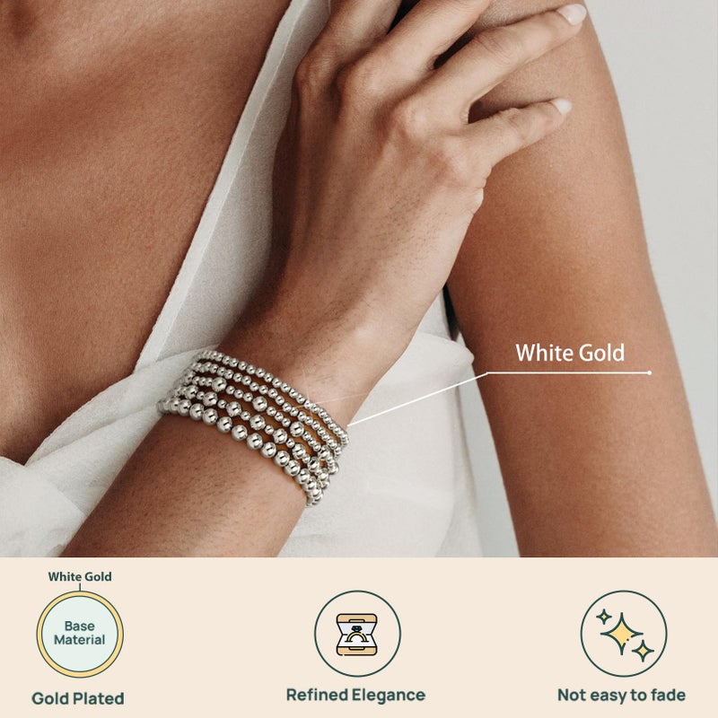 adoyi Silver Bracelets for Women, 14K Gold Plated Beaded Strand Bead Ball Bracelets stack Set Adjustable Set Trendy Non Tarnish Jewelry Sets for Gifts - Image 3