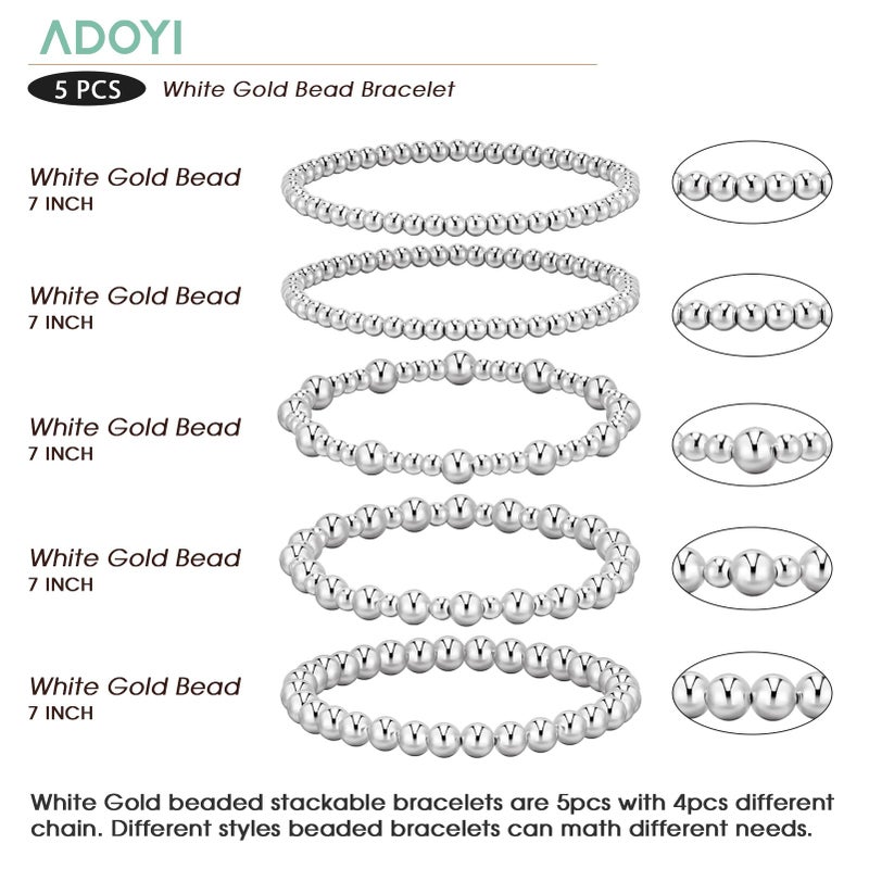 adoyi Silver Bracelets for Women, 14K Gold Plated Beaded Strand Bead Ball Bracelets stack Set Adjustable Set Trendy Non Tarnish Jewelry Sets for Gifts - Image 5