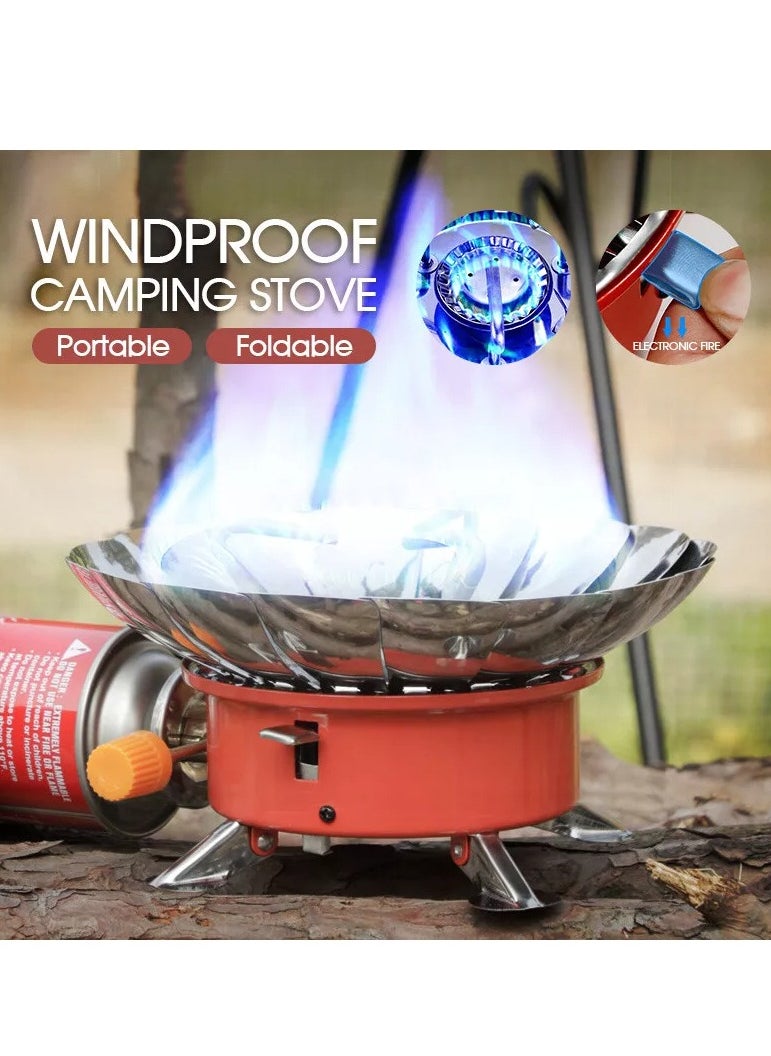 R.VIHAN Windproof Camping Stove Portable Butane Stove Portable Hiking Stove Mini Outdoor Gas Stove Lotus Stove Head Portable Steel Folding Camping Stove with Manual Ignition 2800W  - Image 2