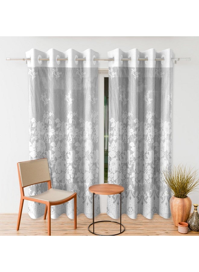 Kuber Industries Net Door Curtain with 8 Rings | Premium Drapes for Bedroom | Parda for Living Room | Net Frill Door Curtain | 7 Ft | SY27 | Pack of 2 | White - Image 1