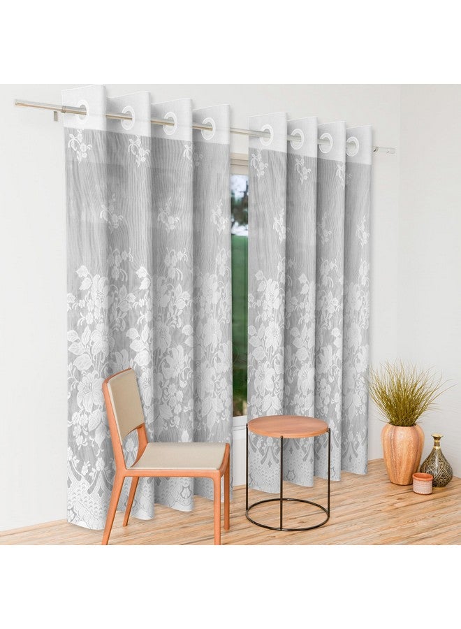 Kuber Industries Net Door Curtain with 8 Rings | Premium Drapes for Bedroom | Parda for Living Room | Net Frill Door Curtain | 7 Ft | SY27 | Pack of 2 | White - Image 5