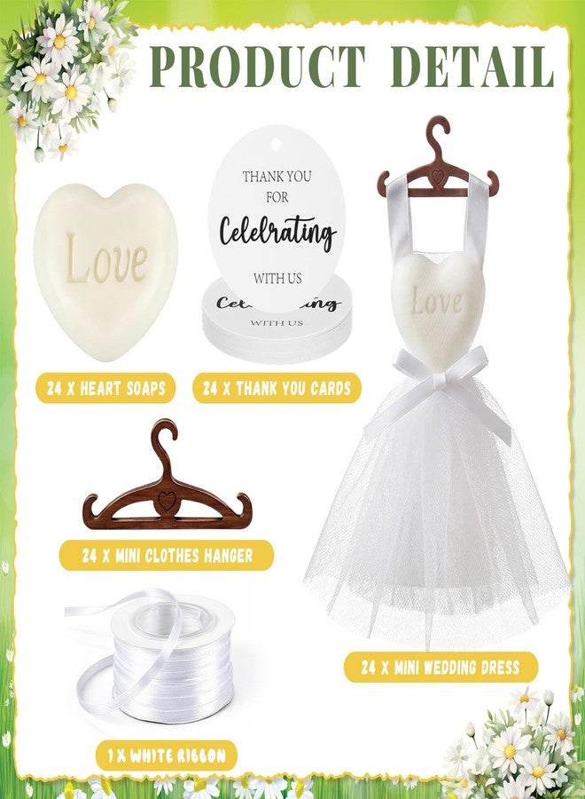 Dimsile 97 Pcs/24 Set Wedding Dress Soap Party Favors Handmade Bridesmaids Gifts for Guests White Heart Soaps Wooden Mini Hangers Ribbon Thank You Tags Bridal Shower Engagement Wedding Party Favor - Image 5