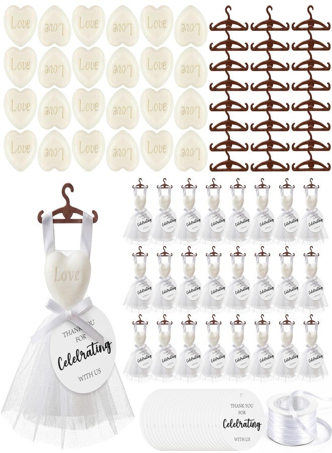 Dimsile 97 Pcs/24 Set Wedding Dress Soap Party Favors Handmade Bridesmaids Gifts for Guests White Heart Soaps Wooden Mini Hangers Ribbon Thank You Tags Bridal Shower Engagement Wedding Party Favor - Image 1