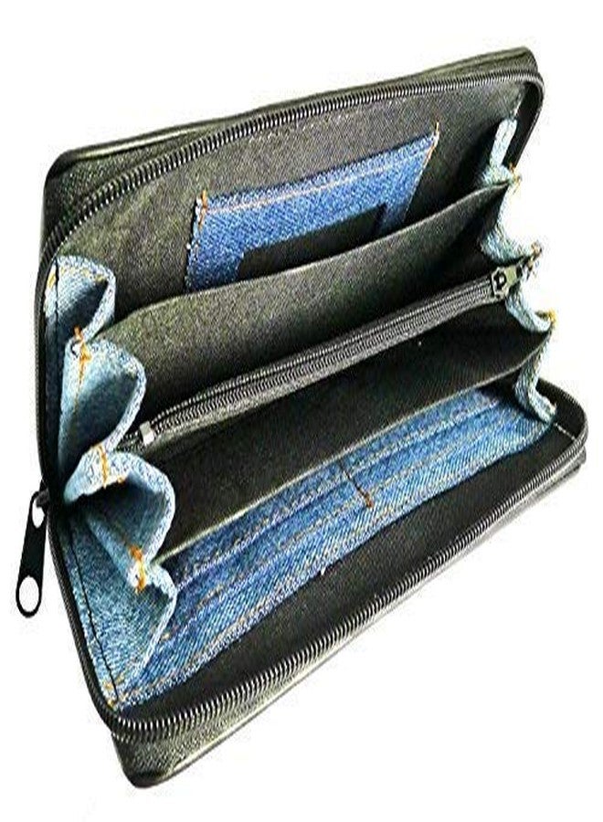 بيجو دي جا محفظة نقود نسائية من قماش الدنيم الأزرق المعاد تدويره من بيجو دي جا، مزودة بسحاب دائري، مناسبة للمعصم - Image 5