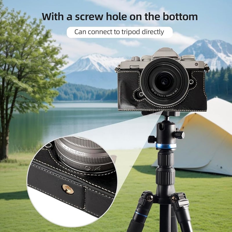 Retro Leather Camera Protective Case with Shoulder Strap for Nikon Z fc Black - Image 4