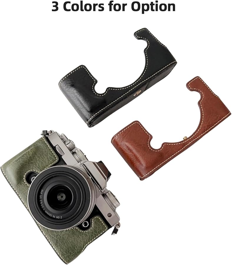 Retro Leather Camera Protective Case with Shoulder Strap for Nikon Z fc Black - Image 5