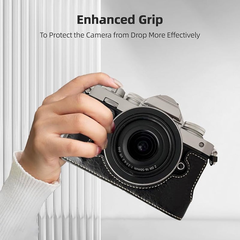 Retro Leather Camera Protective Case with Shoulder Strap for Nikon Z fc Black - Image 3