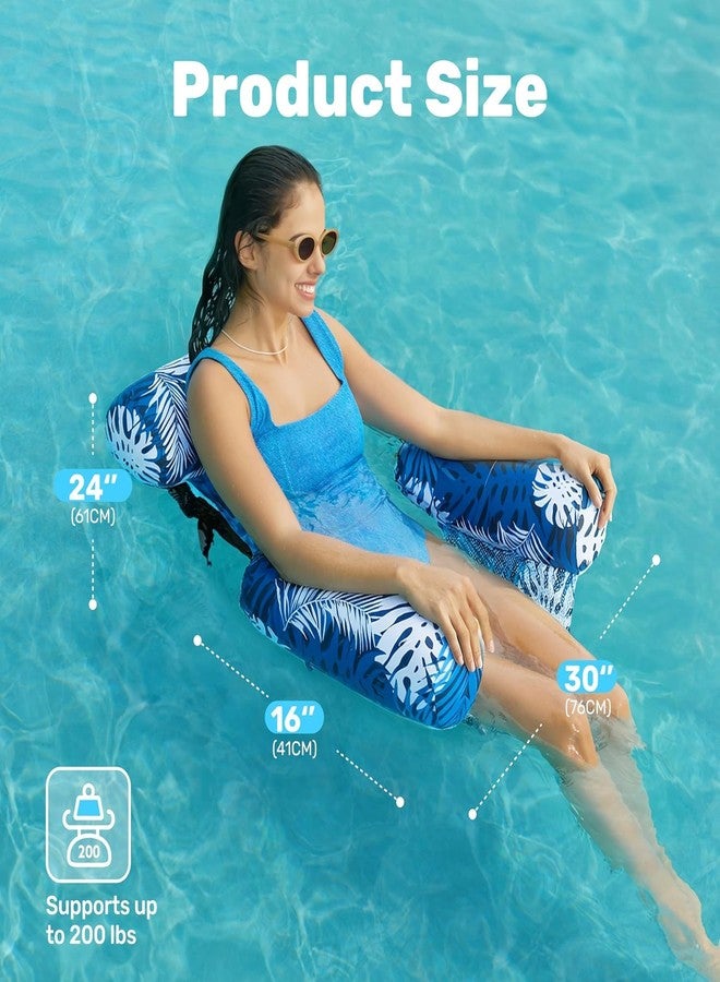 Jukmen كراسي جوكمن العائمة القابلة للنفخ لحمامات السباحة، كرسي عائم قابل للتعديل بتصميم زهور استوائية مغطى بقماش مزين بحزام، كرسي مائي لحمامات السباحة، عوامات استرخاء لحمامات السباحة للبالغين (أزرق + أخضر) - Image 3
