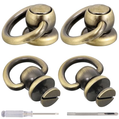 Notgia 4Pcs D Rings for Purse Brass Rivets for Leather Rotatable Purse Strap Hardware Ball Button Studs for Handbag D Rings Chicago Screws for Repair Purse Dog Collar Leather Crafts (Brushed Bronze) - Image 1