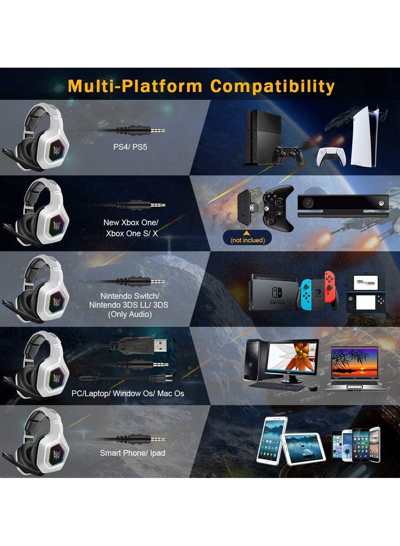 أونيكوما سماعة الألعاب السلكية K10 RGB مع ميكروفون أبيض - Image 5