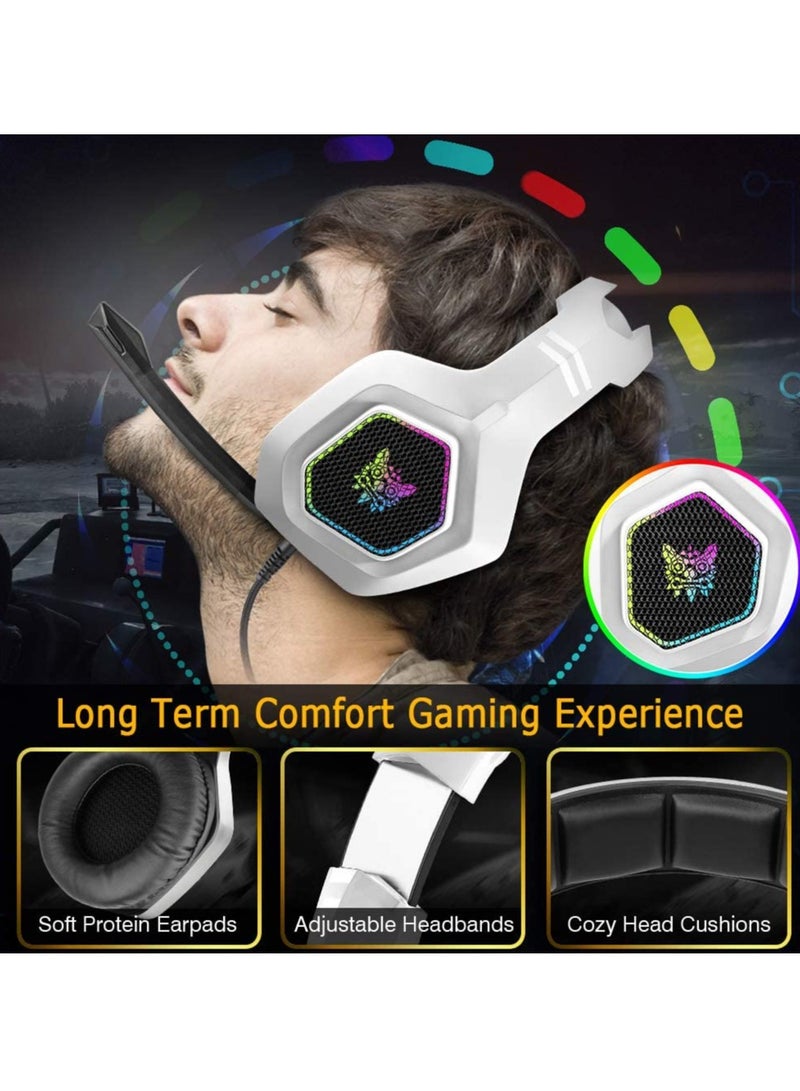 أونيكوما سماعة الألعاب السلكية K10 RGB مع ميكروفون أبيض - Image 4