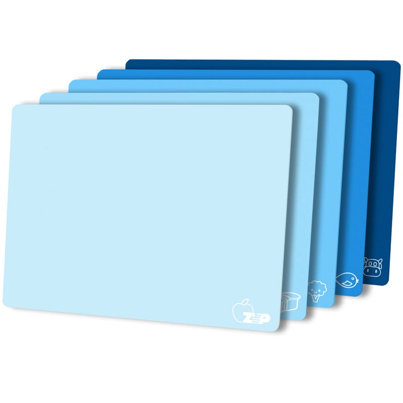 ZVP Flexible Plastic Cutting Board Set of 5 Gradient Color Colorful Chopping Boards BPA Free Mats NonSlip Dishwasher Safe 15x12 Inch Blue MultiColor