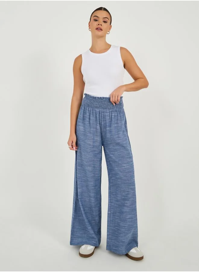 Styli Styli High Rise Smocked Waistband Wide Leg Pants