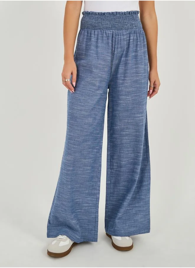 Styli Styli High Rise Smocked Waistband Wide Leg Pants
