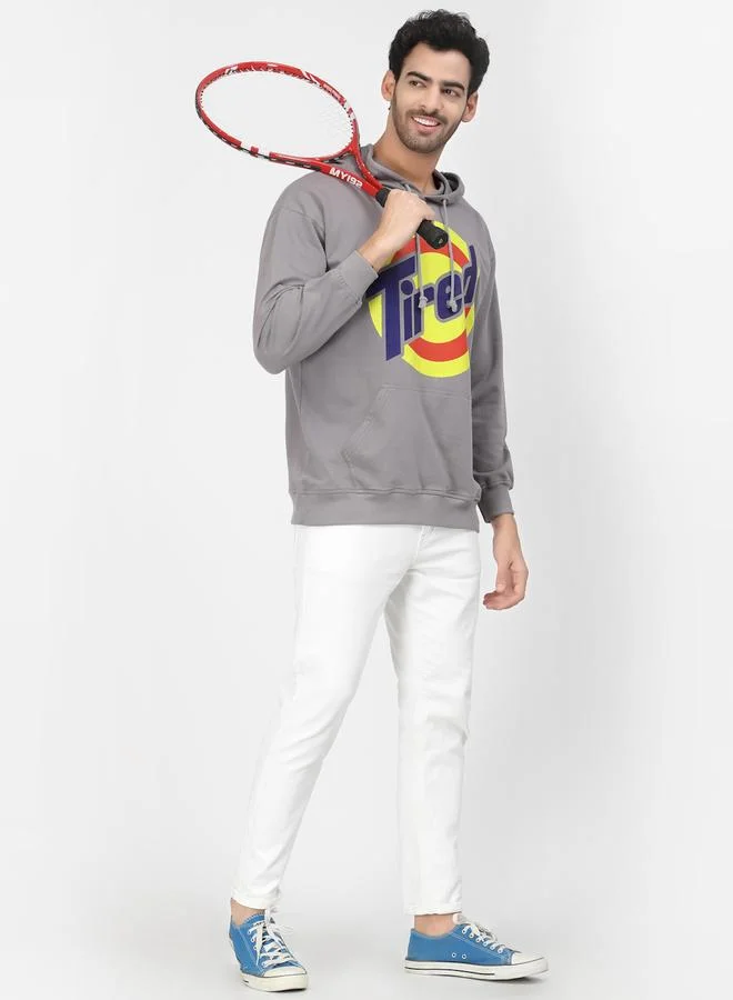 PAUSE Men Graphic Print Grey Hoodie