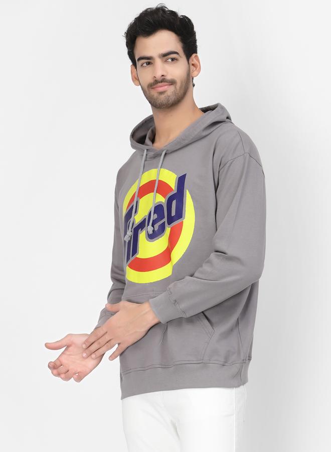 PAUSE Men Graphic Print Grey Hoodie - Image 1