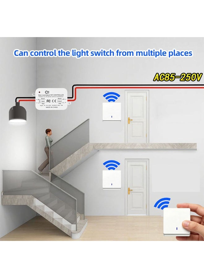 Wireless Light Switch and Receiver Kit RF433 Remote Control Switch No Wiring Needed 30 Meter Range Easy Install for Home Bedroom Bathroom Fan Light - Image 4