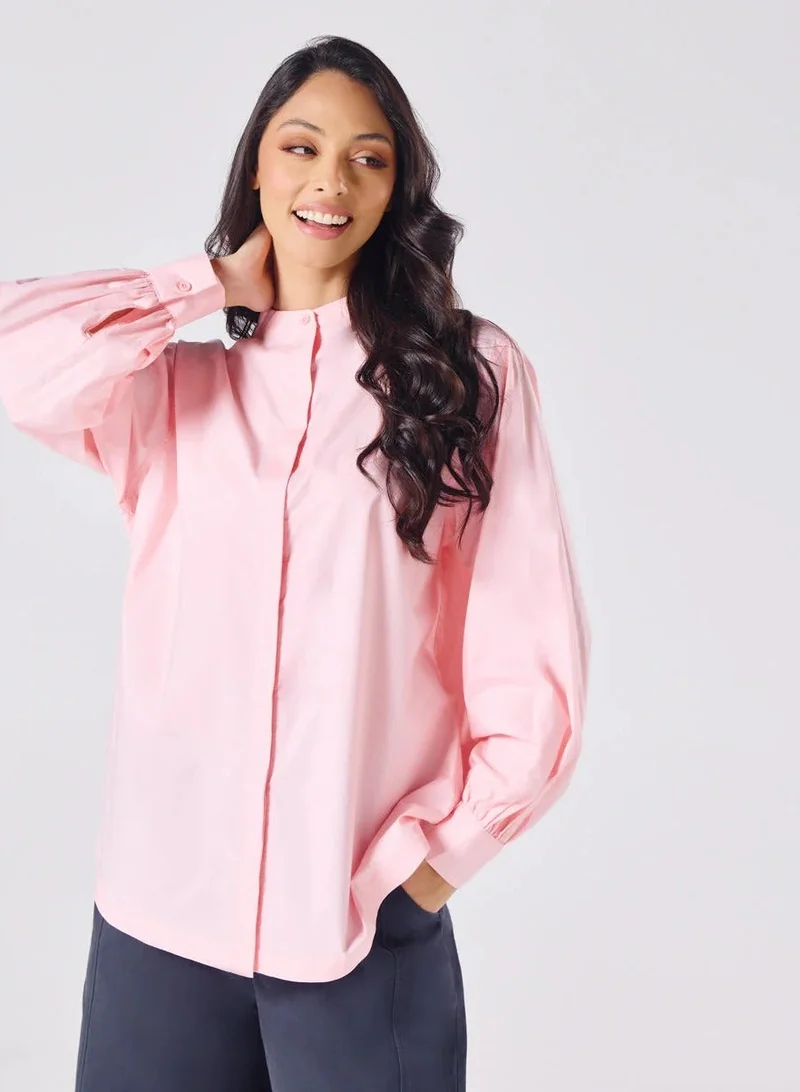 زجزاج قميص قطن بياقة مندرين مقاس كبير - بيبي بينك