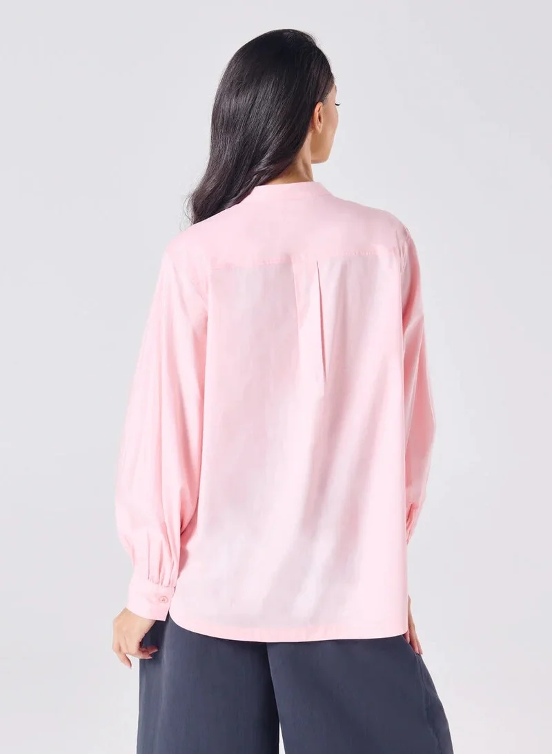 زجزاج قميص قطن بياقة مندرين مقاس كبير - بيبي بينك