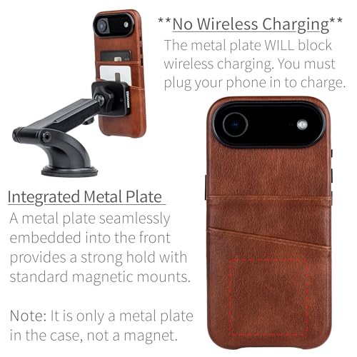 Dockem Card Case for iPhone 17 Air with Magnetic Mounting Plate, Camera Control Button, Wallet with 2 Holder Slots: M2 Exec Premium Synthetic Leather (Brown) - Image 5