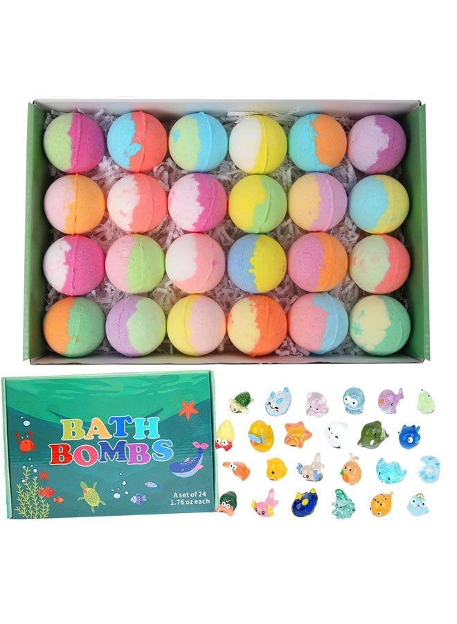 بيوينتي Beauenty 24PC قنبلة الحمام للأطفال مع ألعاب الحياة البحرية في الداخل، آمنة طبيعية وغير سامة قنبلة الحمام الفقاعة، مجموعة هدايا قنبلة الحمام للأطفال، عيد ميلاد عيد الميلاد هدايا السنة الجديدة للفتيان والبنات - Image 1