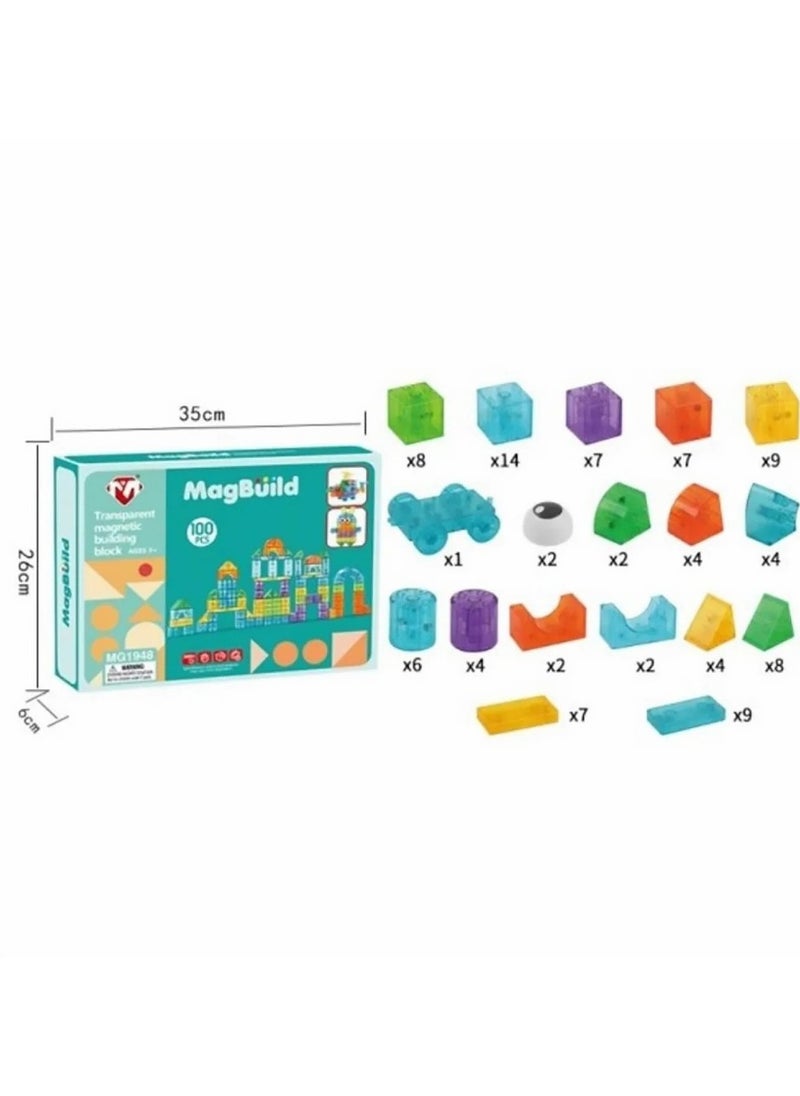 null - Magnetic Educational Building Blocks for Kids – 100 Pieces to Enhance Creativity and Engineering Thinking - Image 1