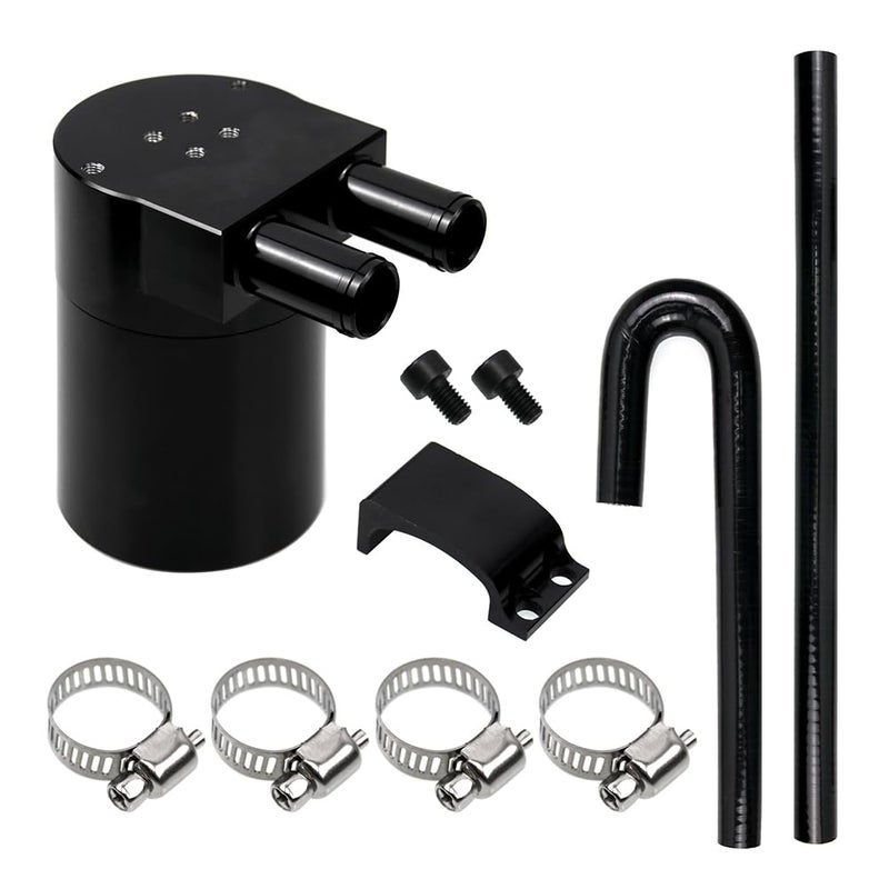 RULLINE Reservior Oil Catch Can Compatible with BMW N54 335 with Silicone Radiator Hose Oil Separator Compatible with Black 075 inch 19MM Aluminum Alloy