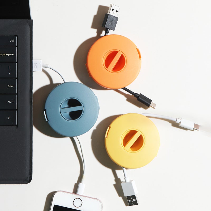 Small And Portable Portable Round Rotatable Data Cable Storage Box Mobile Phone Charging Cable Winder - Image 2