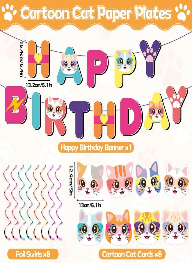 MinFyberd Super Theme Cartoon Cat Birthday Decorations Cute Cat Happy Birthday Banner Cartoon Cats Hanging Swirls Ceiling Streamer Decorations for Kids Boys Girls Baby Shower Party Supplies Favors Wall Decor - Image 2