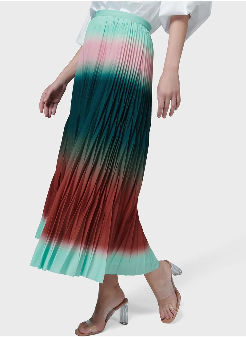 leem Tie-Dye Pleated Printed Skirt