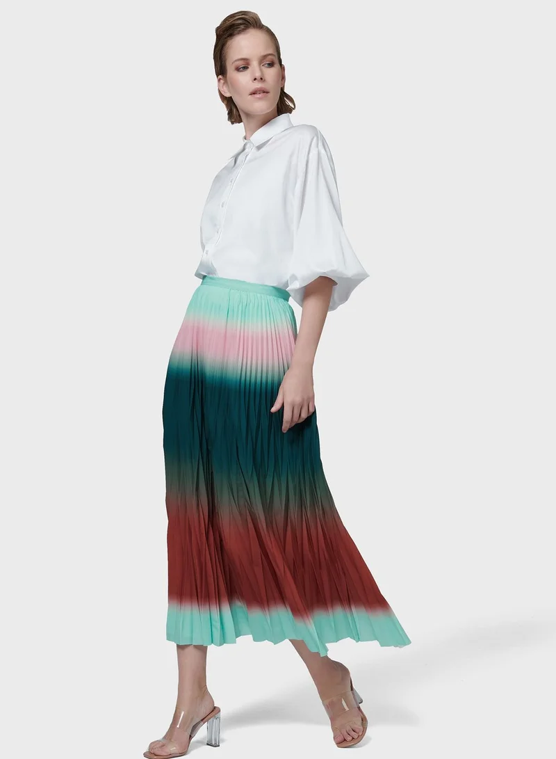 leem Tie-Dye Pleated Printed Skirt