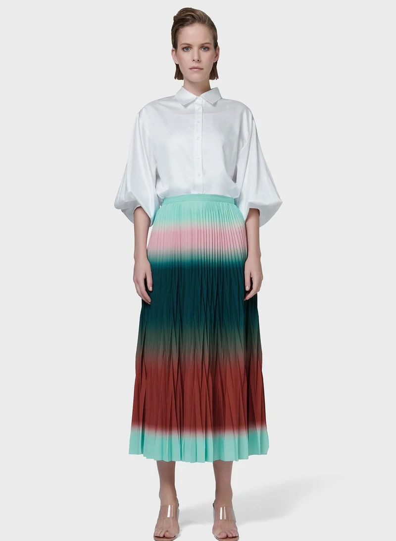 leem Tie-Dye Pleated Printed Skirt