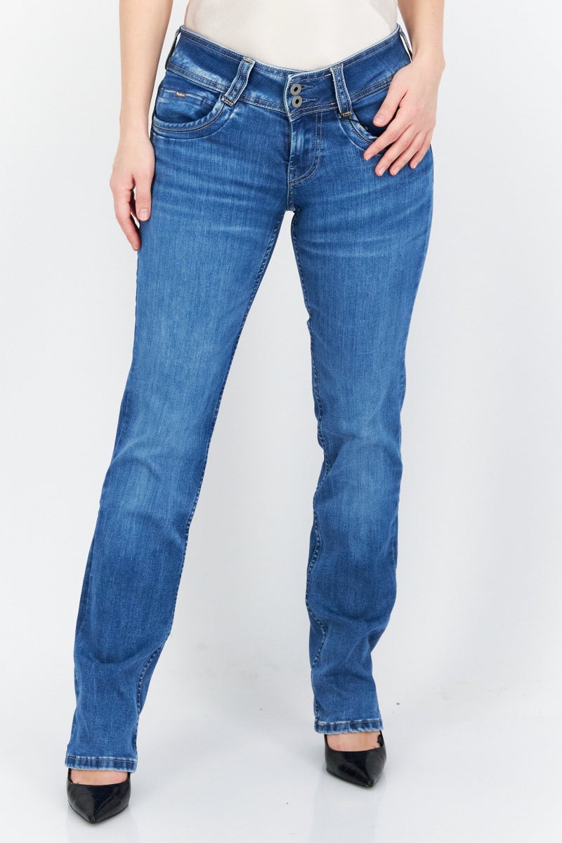 Pepe Jeans Women Straight Fit Washed Stretchable Jeans, Blue - Image 1
