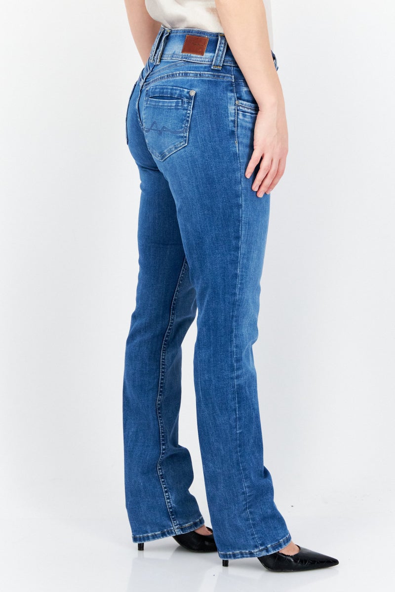 Pepe Jeans Women Straight Fit Washed Stretchable Jeans, Blue - Image 4
