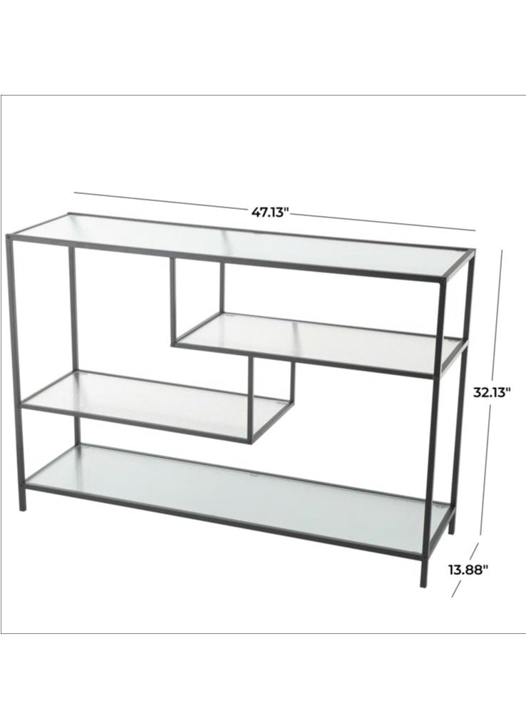 HOME TASTE TOMSUN Modern 4 -Tier Metal Console Table with Glass Shelves Black Frame Entryway Table, Hallway Console with Storage for Living Room, Bedroom, Office  - Image 2