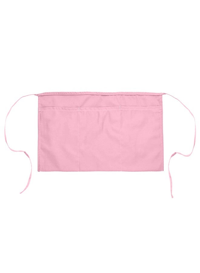 DALIX Waist Aprons Commercial Restaurant Home Bib Spun Poly Cotton Kitchen (3 Pockets) (1, Pink) - Image 1