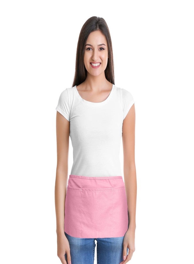 DALIX Waist Aprons Commercial Restaurant Home Bib Spun Poly Cotton Kitchen (3 Pockets) (1, Pink) - Image 2