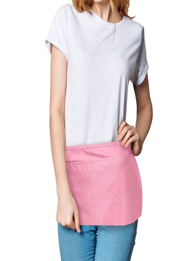 DALIX Waist Aprons Commercial Restaurant Home Bib Spun Poly Cotton Kitchen (3 Pockets) (1, Pink) - Image 5