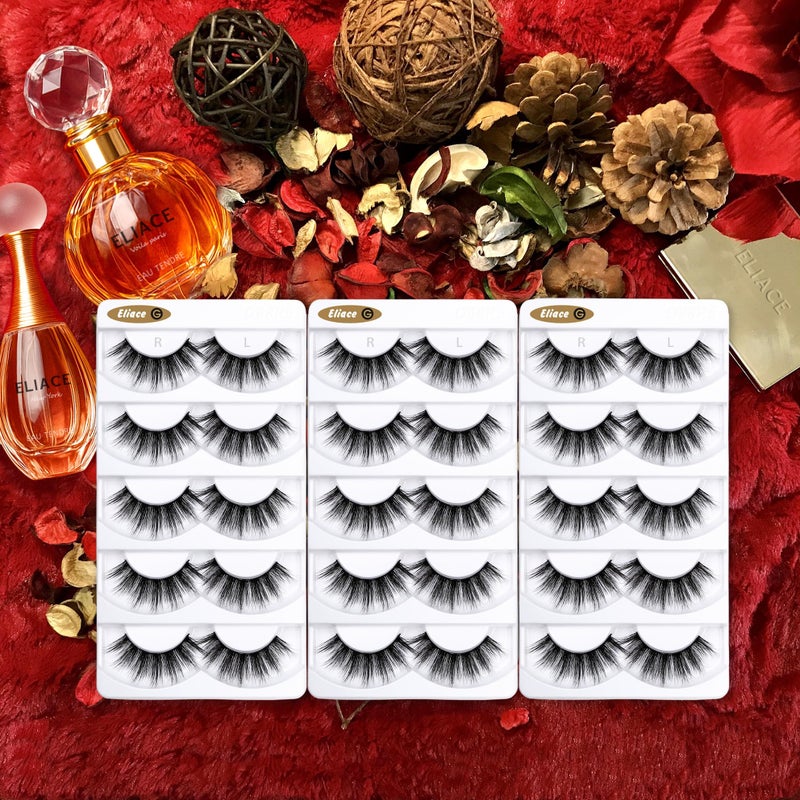 Eliace False Eyelashes Natural look 14mm, 15 Pairs Cat Eye Lashes Wispy Strips, 3D Mink Lashes Fake Eyelashes Fluffy Volume Dramatic Thick Cross Wispies Lash Thin Soft Band Comfortable Dubai Style - Image 2