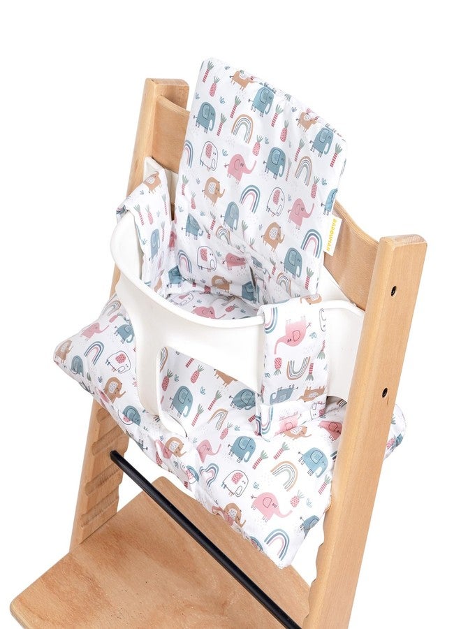 DADOUMAN Waterproof & Extra Padded Soft Dining Chair Seat Cushion, Wipe Clean Cushion for Stokke Tripp Trapp High Chair, 18" L x 11" W, Compatible & Convertible Design (Colorful Elephants) - Image 1