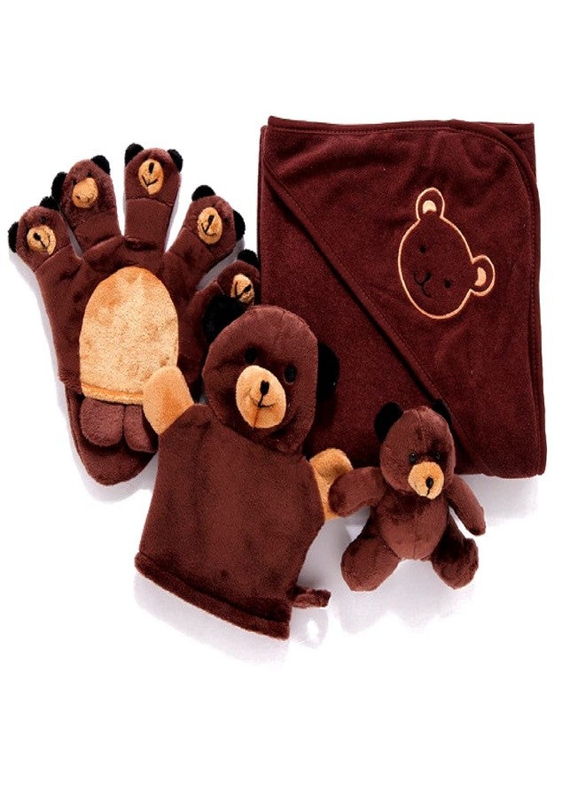 STORE77® Premium Extra Soft Cartoon Animal Shape Hooded Bamboo Baby Bath Towel Set Set of 4 (Brown) - Image 5