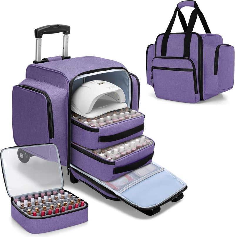 BAFASO BAFASO Rolling Nail Polish Organizer Holds 144 Bottles, Nail Polish Case with a Detachable Dolly and 3 Removable Cases (Patented Design), Purple