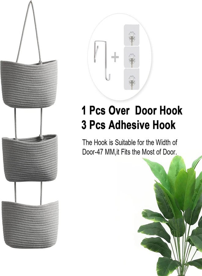 Gleckn Small Basket Cotton Rope Basket With Cat Ears Little Storage Baskets For Organizing Bins Organizer Wicker Nursery Room For Kids Baby Dog Toy Drawer Gifts 9.5"X8.5"X4" (Gray, 3-Tier) - Image 2