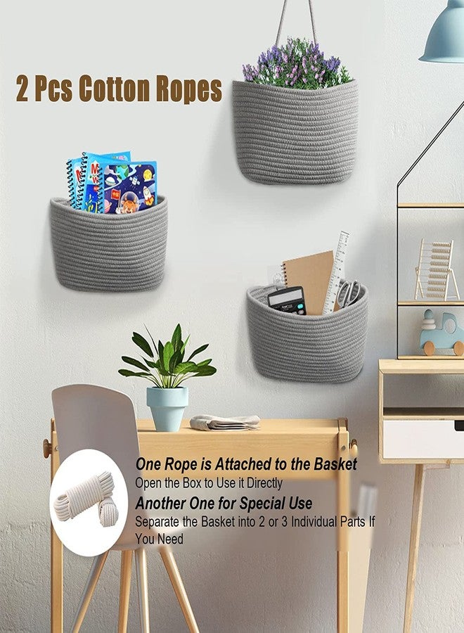 Gleckn Small Basket Cotton Rope Basket With Cat Ears Little Storage Baskets For Organizing Bins Organizer Wicker Nursery Room For Kids Baby Dog Toy Drawer Gifts 9.5"X8.5"X4" (Gray, 3-Tier) - Image 4
