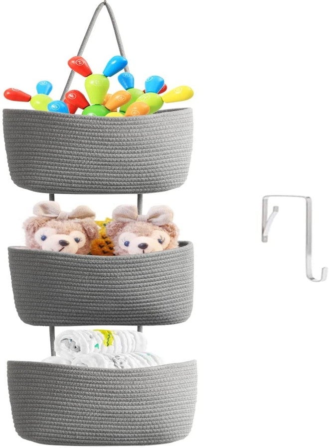 Gleckn Small Basket Cotton Rope Basket With Cat Ears Little Storage Baskets For Organizing Bins Organizer Wicker Nursery Room For Kids Baby Dog Toy Drawer Gifts 9.5"X8.5"X4" (Gray, 3-Tier) - Image 1